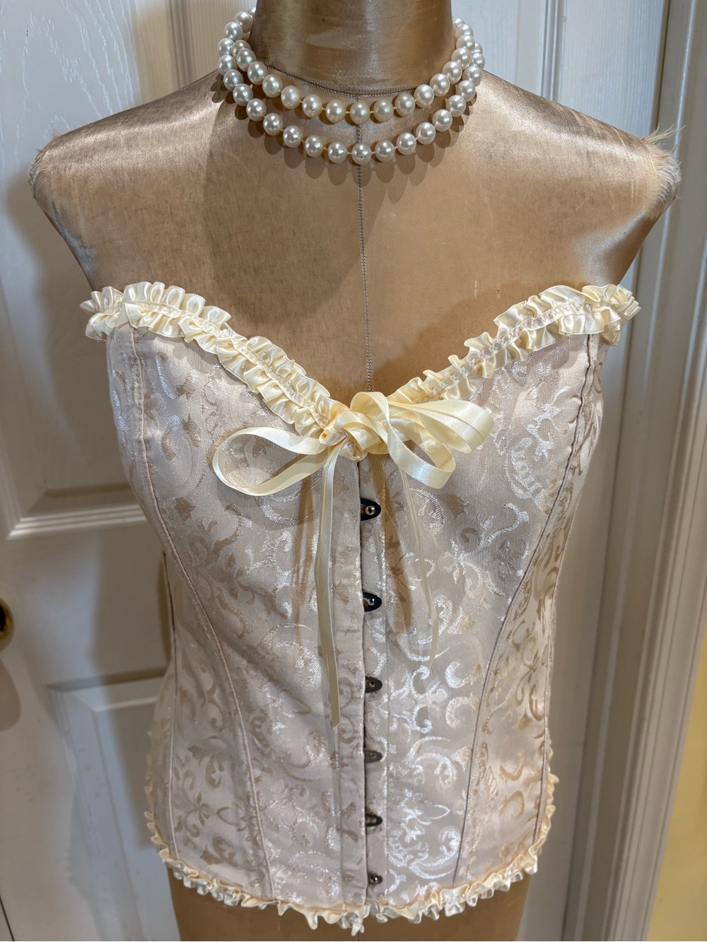 Ivory Satin Brocade Sexy Victorian Style Overbust Corset  4XL
